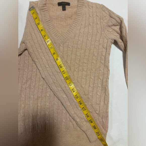 JCrew, camel color, wool & nylon v neck cable sweater, PXS - Picture 5 of 11